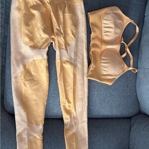 Amazon Gold Ribbed Sports Bra and Leggings Set